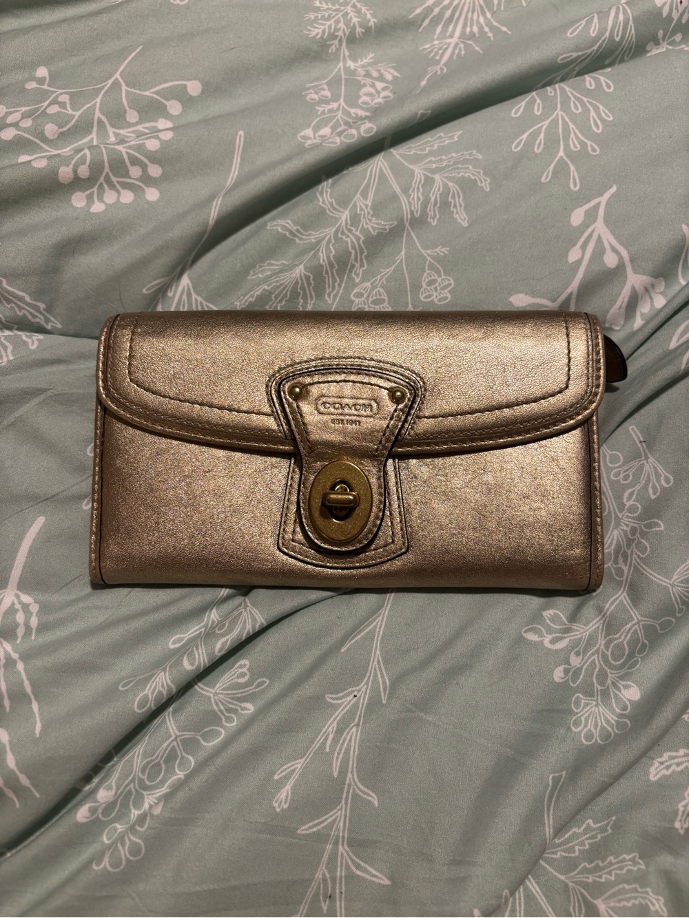 COACH Metallic Gold Leather Turnlock Wallet